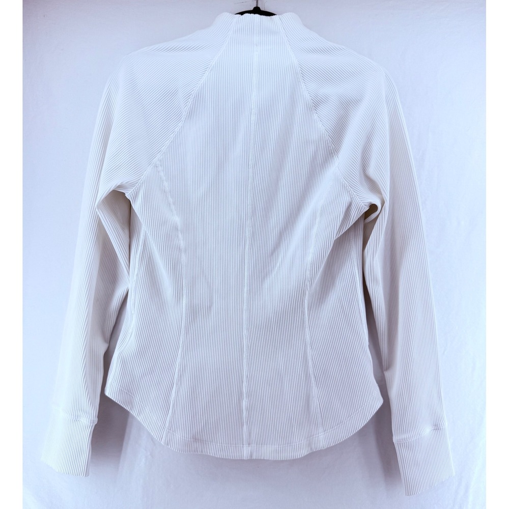 Athleta Womens White Ribbed Full Zip Mock Neck Salutation Jacket Thumbholes M - Picture 7 of 9